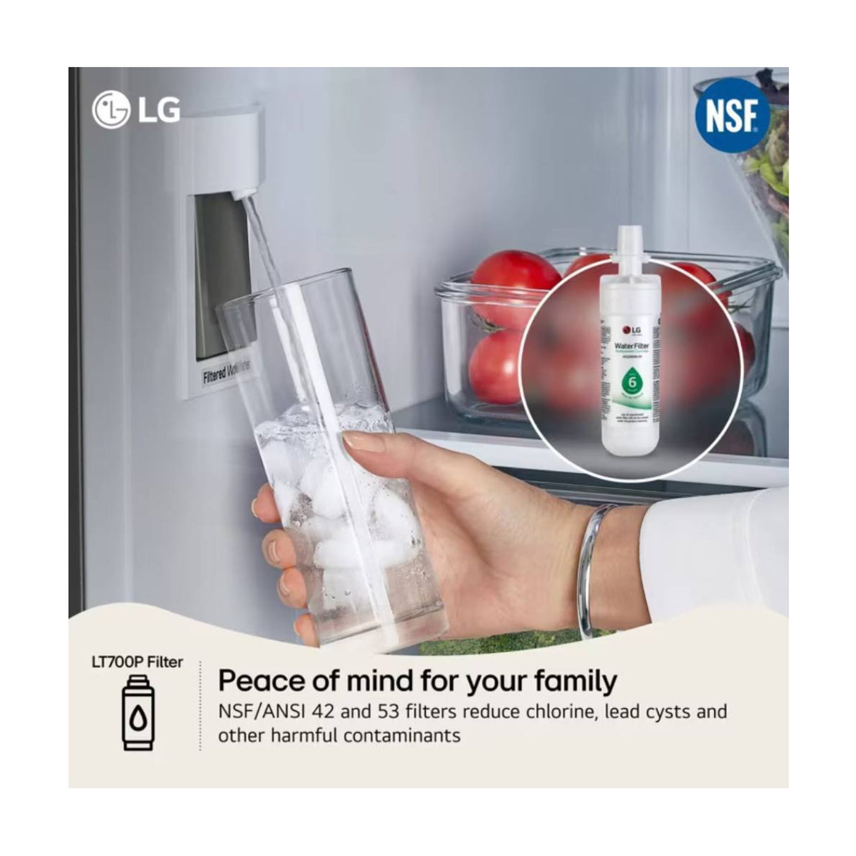 LG Genuine LT700P 6 Month/200 Gal Replacement Refrigerator Water Filter (White)