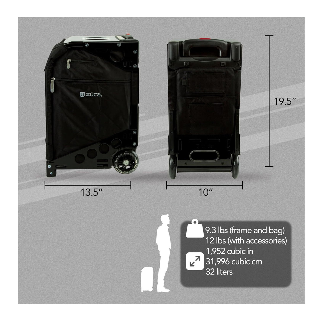 Zuca Pro Travel Bag with 4-Inch Polyurethane Wheels (Black Frame)