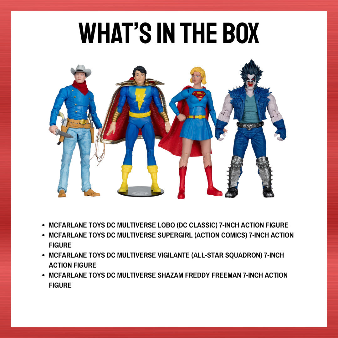 McFarlane Toys - Shazam, Vigilante, Lobo, and Supergirl 7in Action Figure Bundle