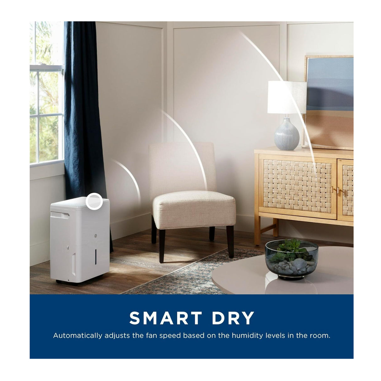 GE 50 Pint Portable Dehumidifier with Smart Dry for Wet Spaces and Ultra Quiet
