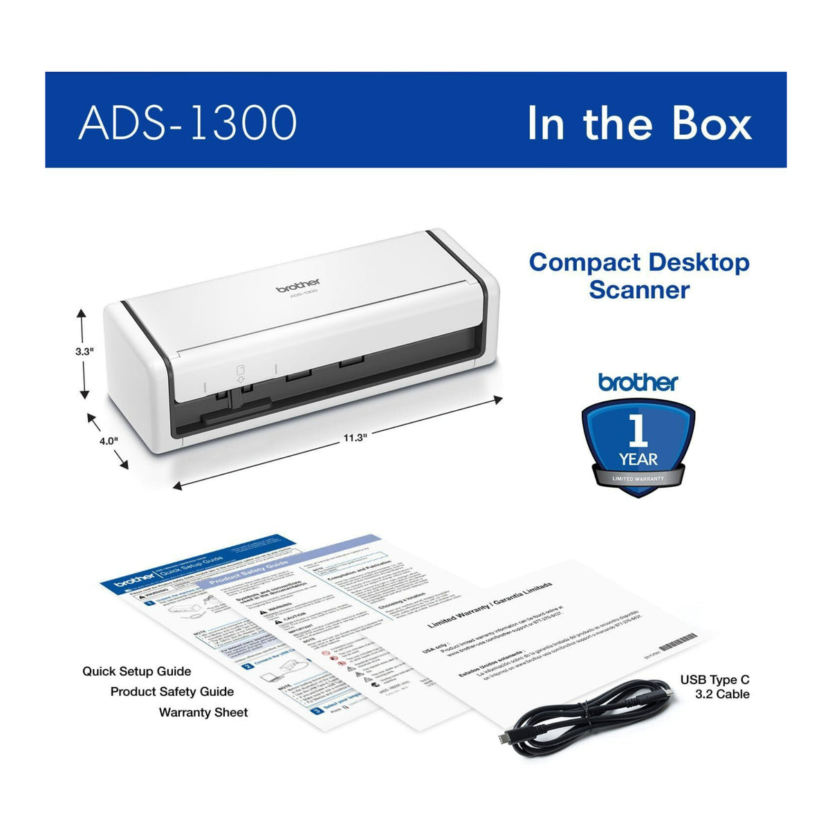 Brother ADS-1300 Compact Desktop Scanner