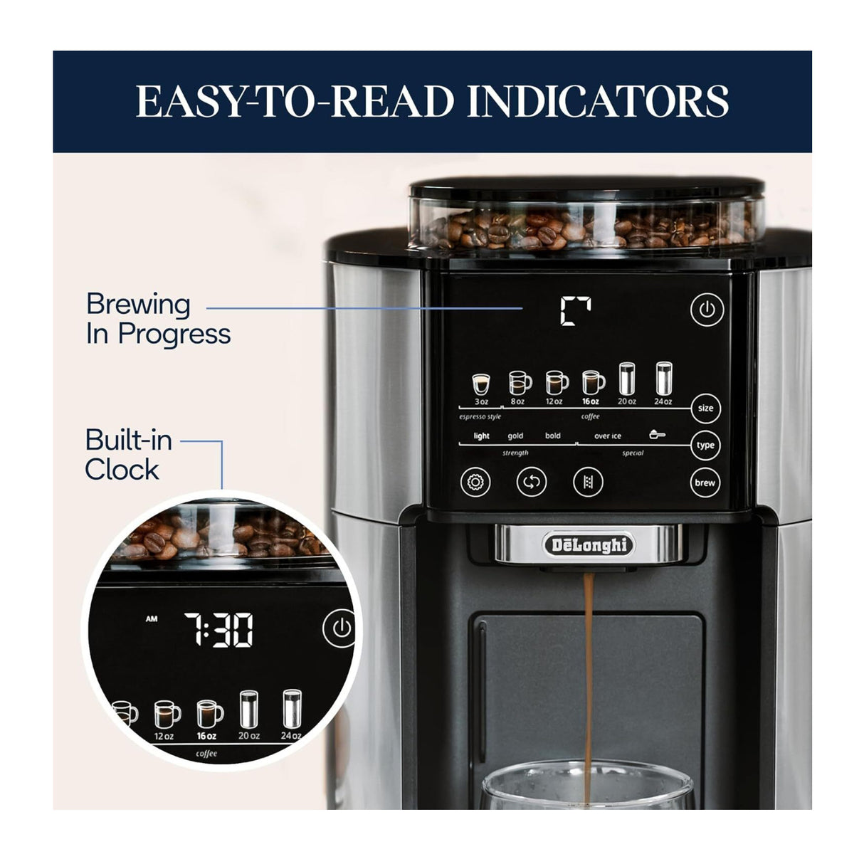 De'Longhi True Brew Drip Coffee Maker with Built in Grinder, Single Serve (Stainless)