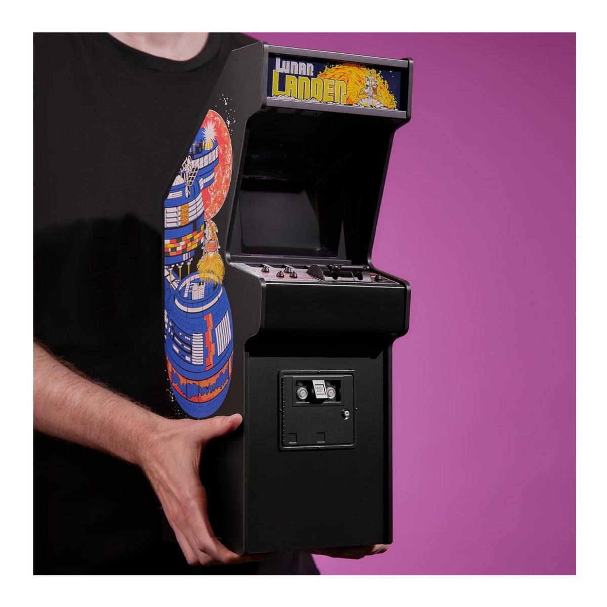 Quarter Arcades Lunar Lander Replica Mini Arcade Machine Bundle with Bar Stool and Gumball Machine
