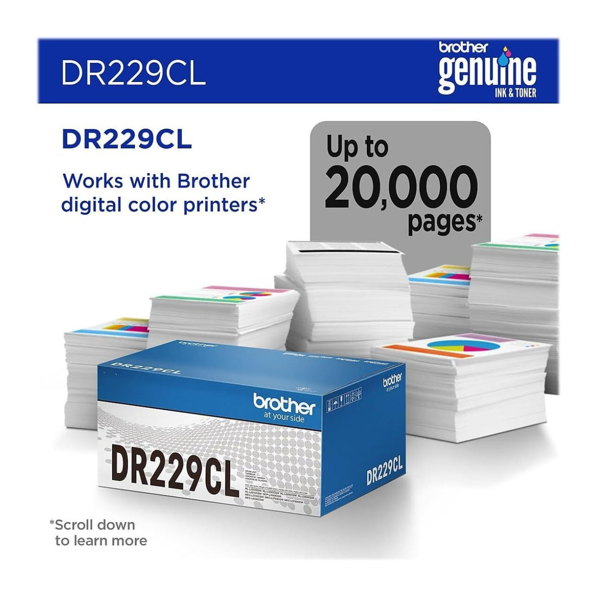 Brother Genuine DR229CL Drum Unit for TN229 Series Toner Cartridges