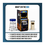 Numskull Quarter Arcades Space Invaders Mini Arcade Bundle with Miniature Bar Stool and Trash Can