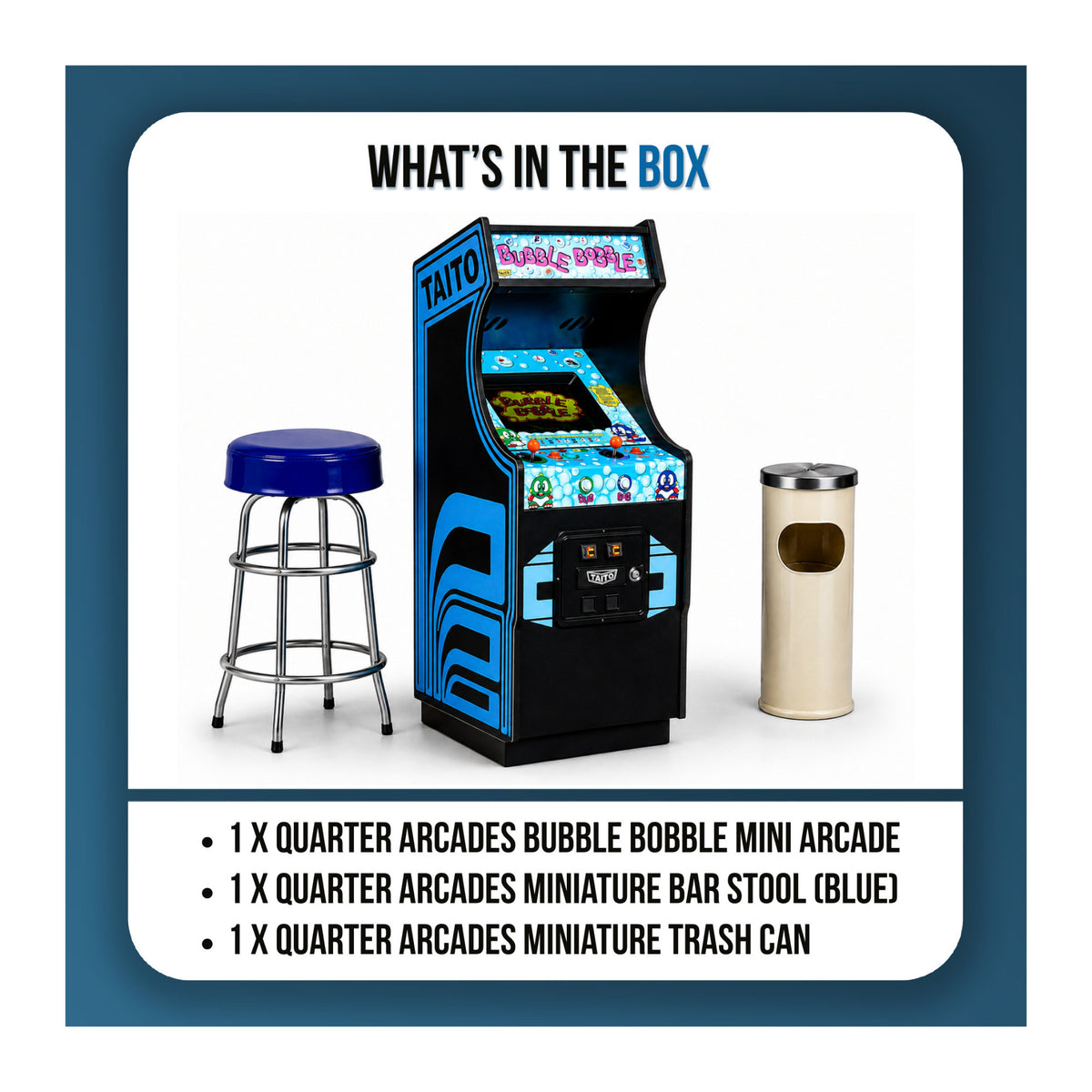 Numskull Quarter Arcades Bubble Bobble Mini Arcade Machine Bundle with Bar Stool and Trash Can