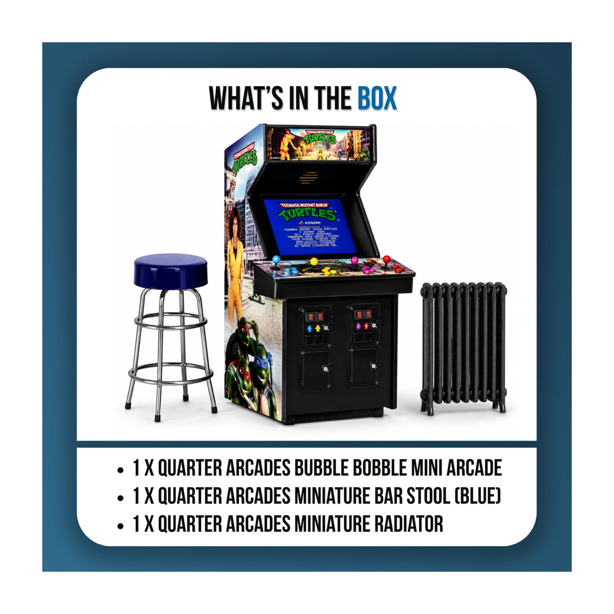Numskull Quarter Arcades Teenage Mutant Ninja Turtles Mini Arcade Bundle with Bar Stool and Radiator