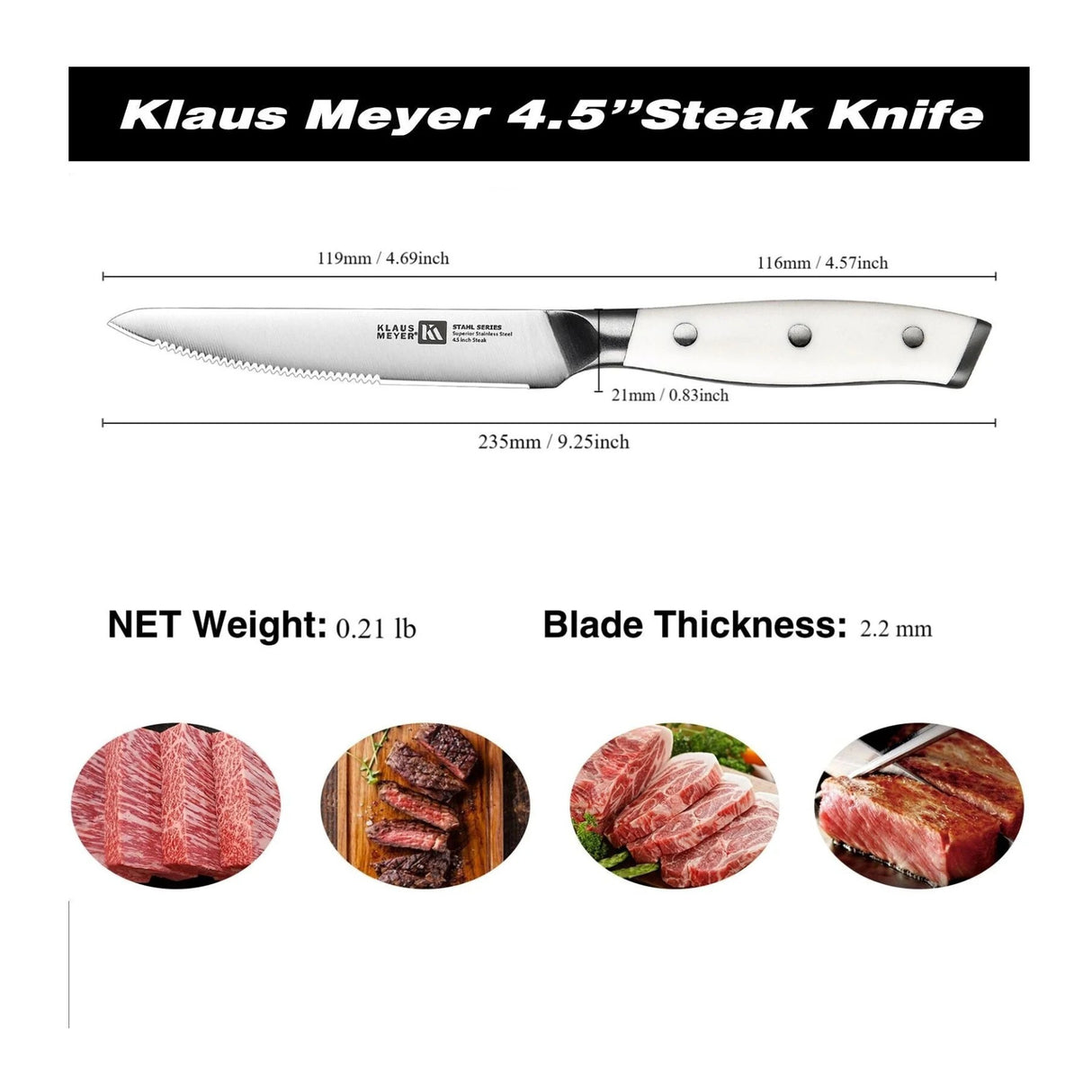 Klaus Meyer Stahl 6 Piece Steak Knives Set (White)