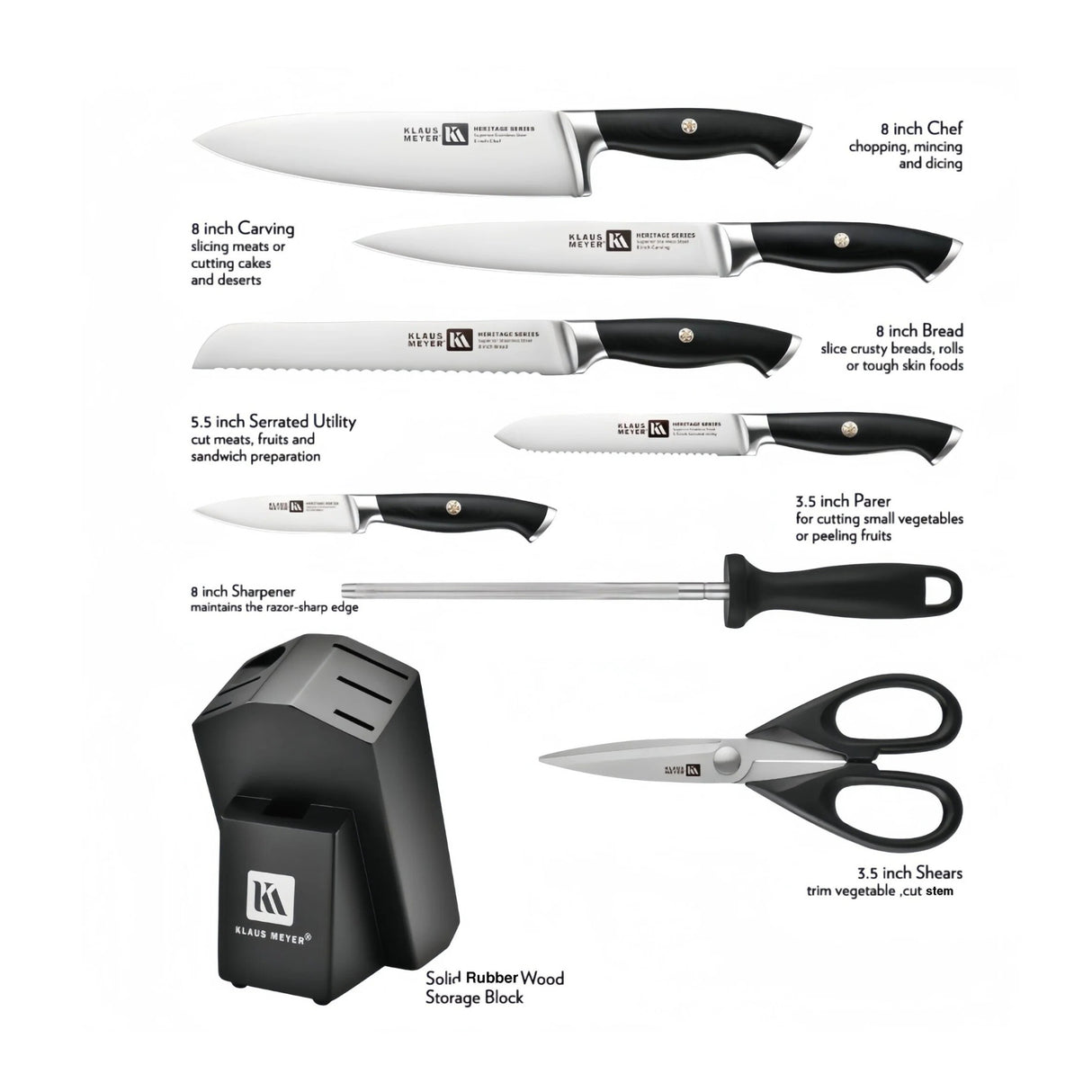 Klaus Meyer Heritage 8 Piece Kitchen Knife Block Set