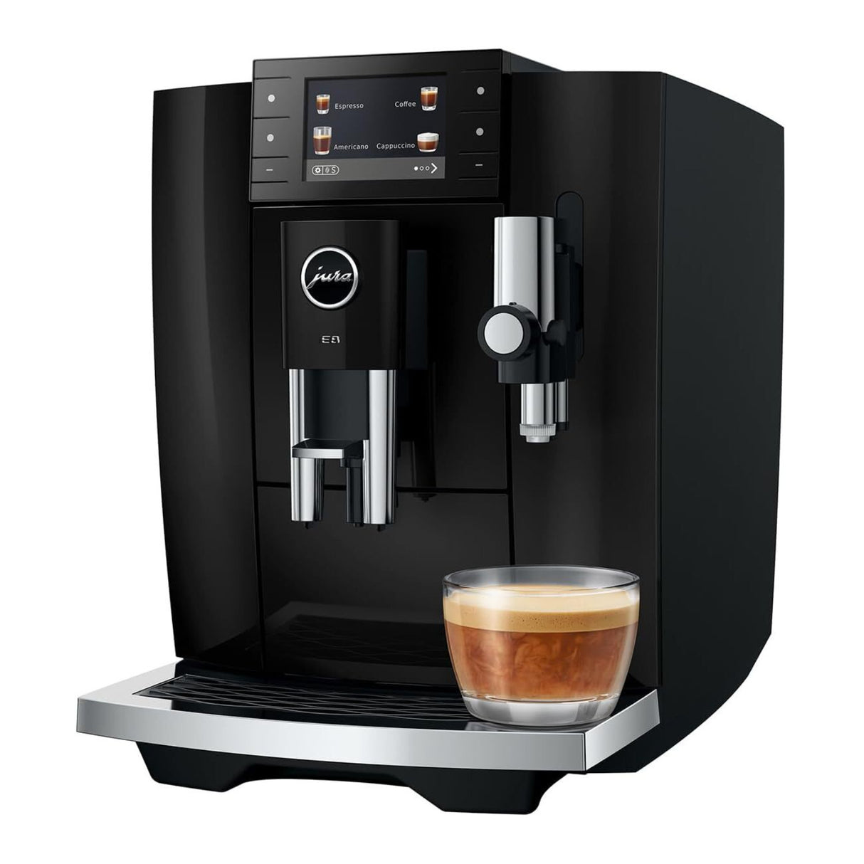 JURA E8 Automatic Coffee Machine with 27 Beverage Specialties (Piano Black)