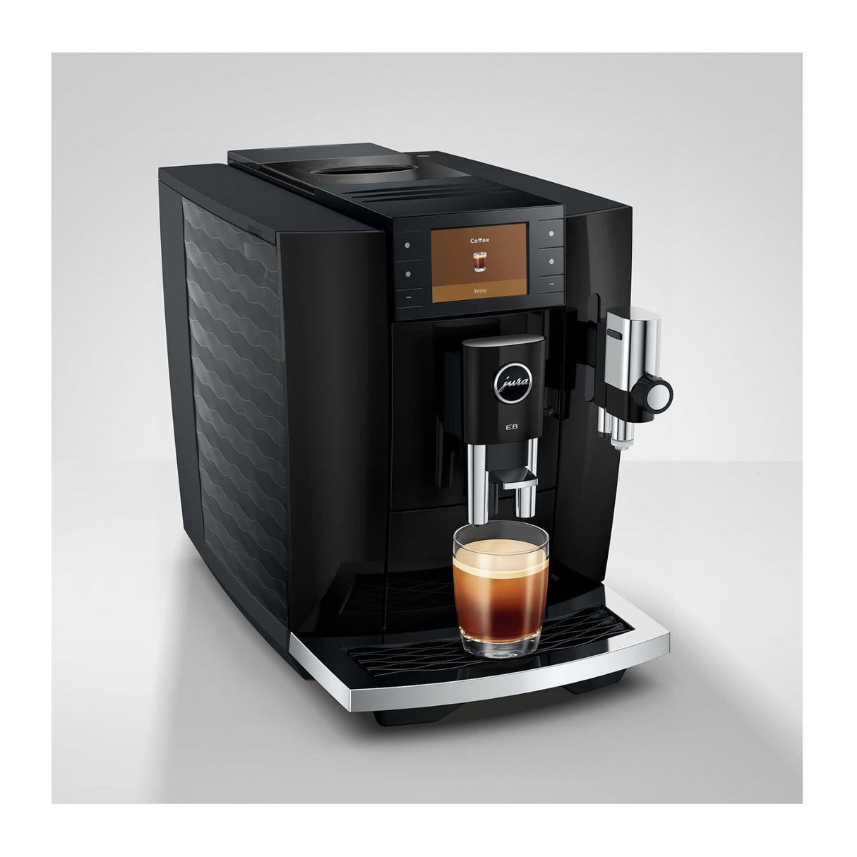 JURA E8 Automatic Coffee Machine with 27 Beverage Specialties (Piano Black)