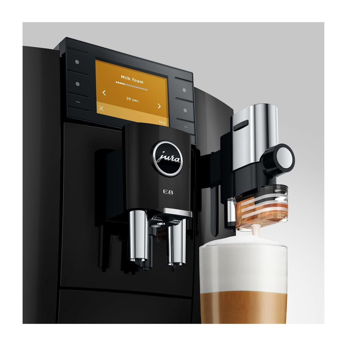 JURA E8 Automatic Coffee Machine with 27 Beverage Specialties (Piano Black)