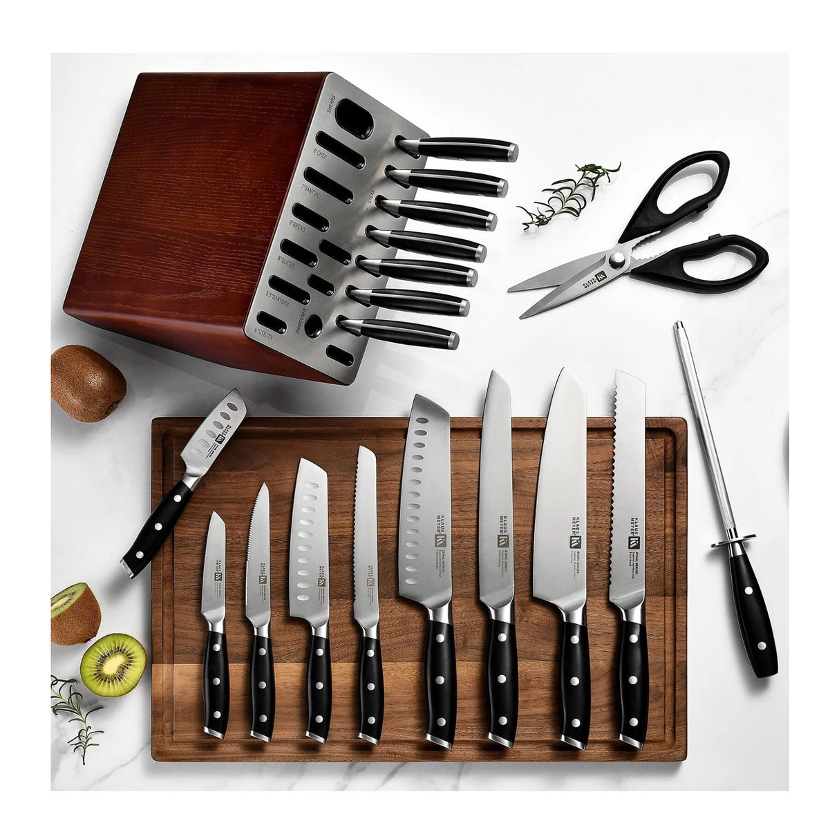 Klaus Meyer Stahl 19 Piece German Steel Kitchen Knife Block Set (Black)