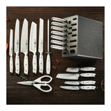Klaus Meyer Stahl 19 Piece German Steel Kitchen Knife Block Set (White)