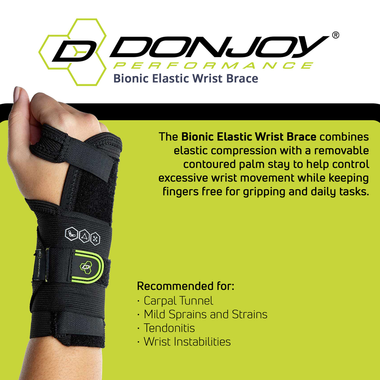 DonJoy Performance Bionic Elastic Wrist Brace (Right/Slime Green/Medium-Large)