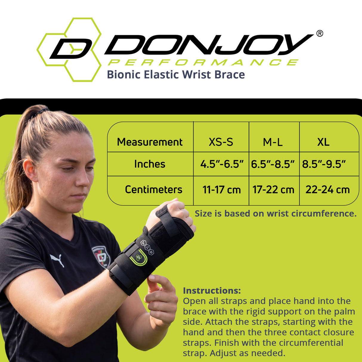 DonJoy Performance Bionic Elastic Wrist Brace (Right/Slime Green/Medium-Large)