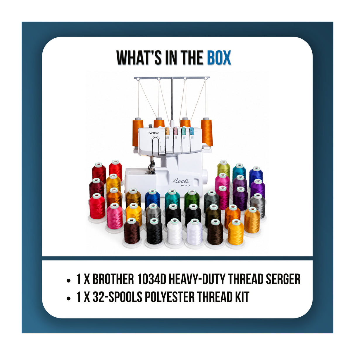 Brother 1034D Heavy-Duty Metal Frame Serger Bundle with 32-Spools Polyester Thread Kit