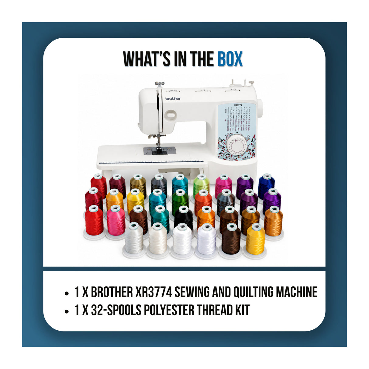 Brother XR3774 Wide Table Sewing and Quilting Machine Bundle with 32-Spools Polyester Thread Kit