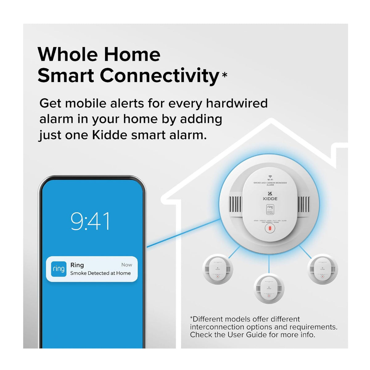 Kidde RGCUAR-RW Smart Smoke and CO Alarm, Hardwired, 2 AA Backup Batteries (White)