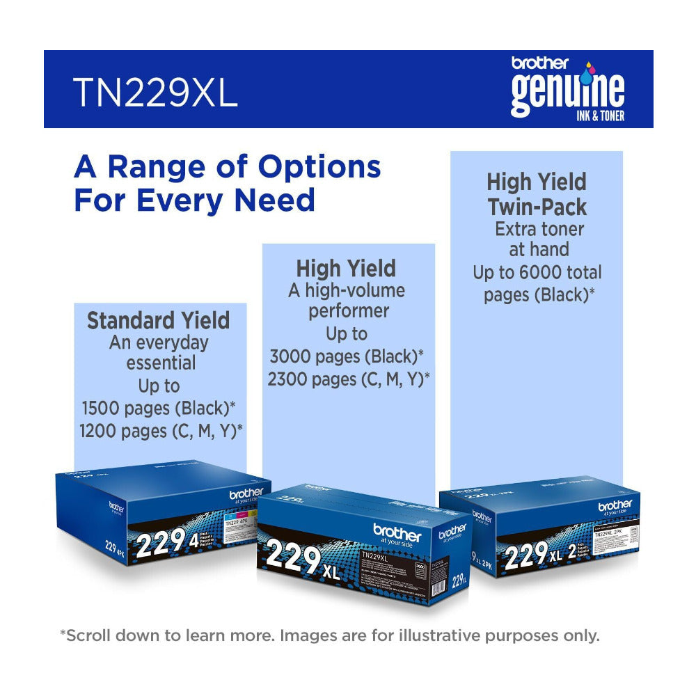 Brother TN229XLC High Yield Toner Cartridge for Select Color Printers (Cyan)