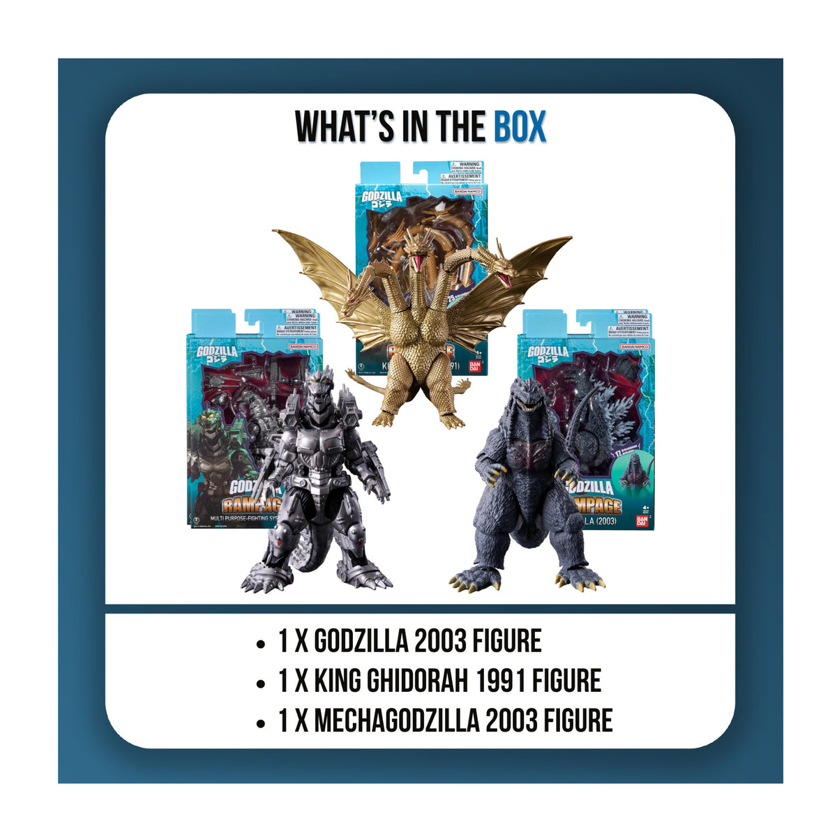 Bandai Godzilla 2003, Mechagodzilla 2003, and King Ghidorah 1991 6-inch Action Figures Bundle