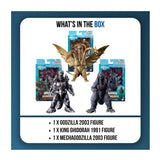 Bandai Godzilla 2003, Mechagodzilla 2003, and King Ghidorah 1991 6-inch Action Figures Bundle