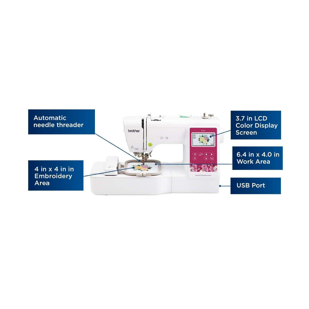 Brother Elite PE545 3.7-Inch LCD Computerized Embroidery Machine Bundle with Needles and Thread - 3