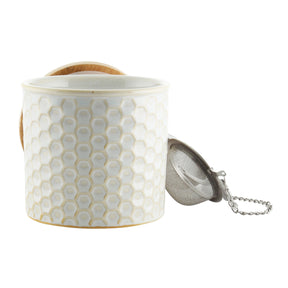 Chantal Ceramic Tea Caddy Set w/ Bamboo Lid and Tea Ball Infuser - Glossy White