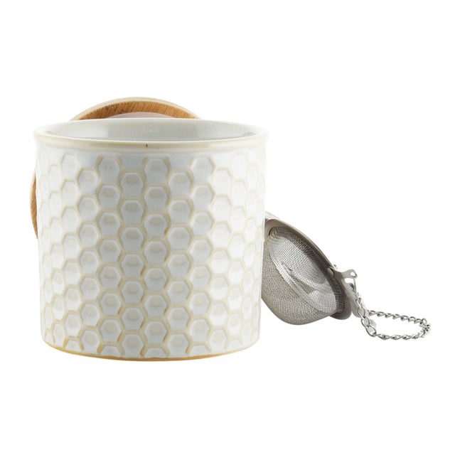 Chantal Ceramic Tea Caddy Set w/ Bamboo Lid and Tea Ball Infuser - Glossy White