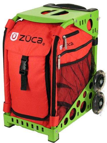 Zuca Sport Chilli Insert Bag (Red) & Green Frame with Flashing Wheels