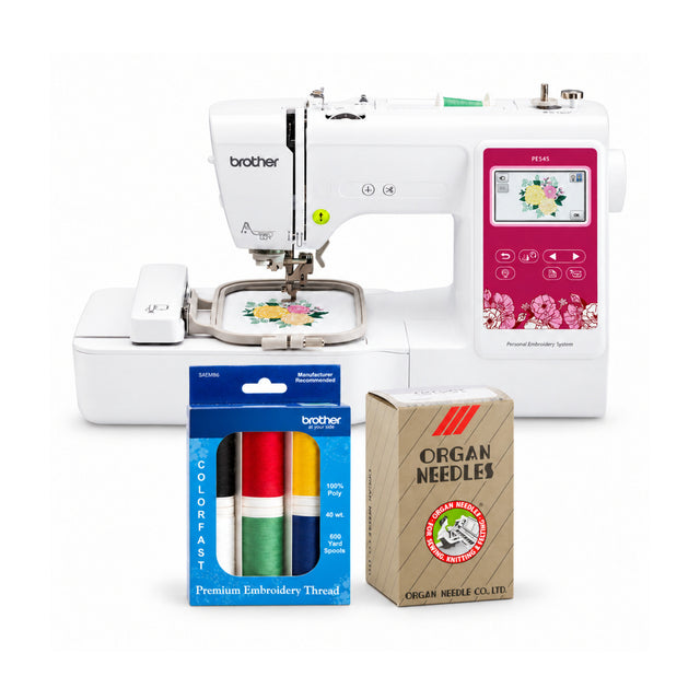 Brother Elite PE545 3.7-Inch LCD Computerized Embroidery Machine Bundle with Needles and Thread - 1