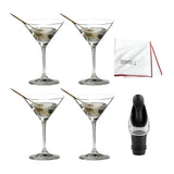 Riedel Vinum Martini Glasses (Set of 4) with Wine Pourer and Polishing Cloth