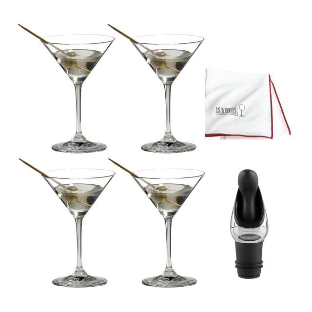 Riedel Vinum Martini Glasses (Set of 4) with Wine Pourer and Polishing Cloth