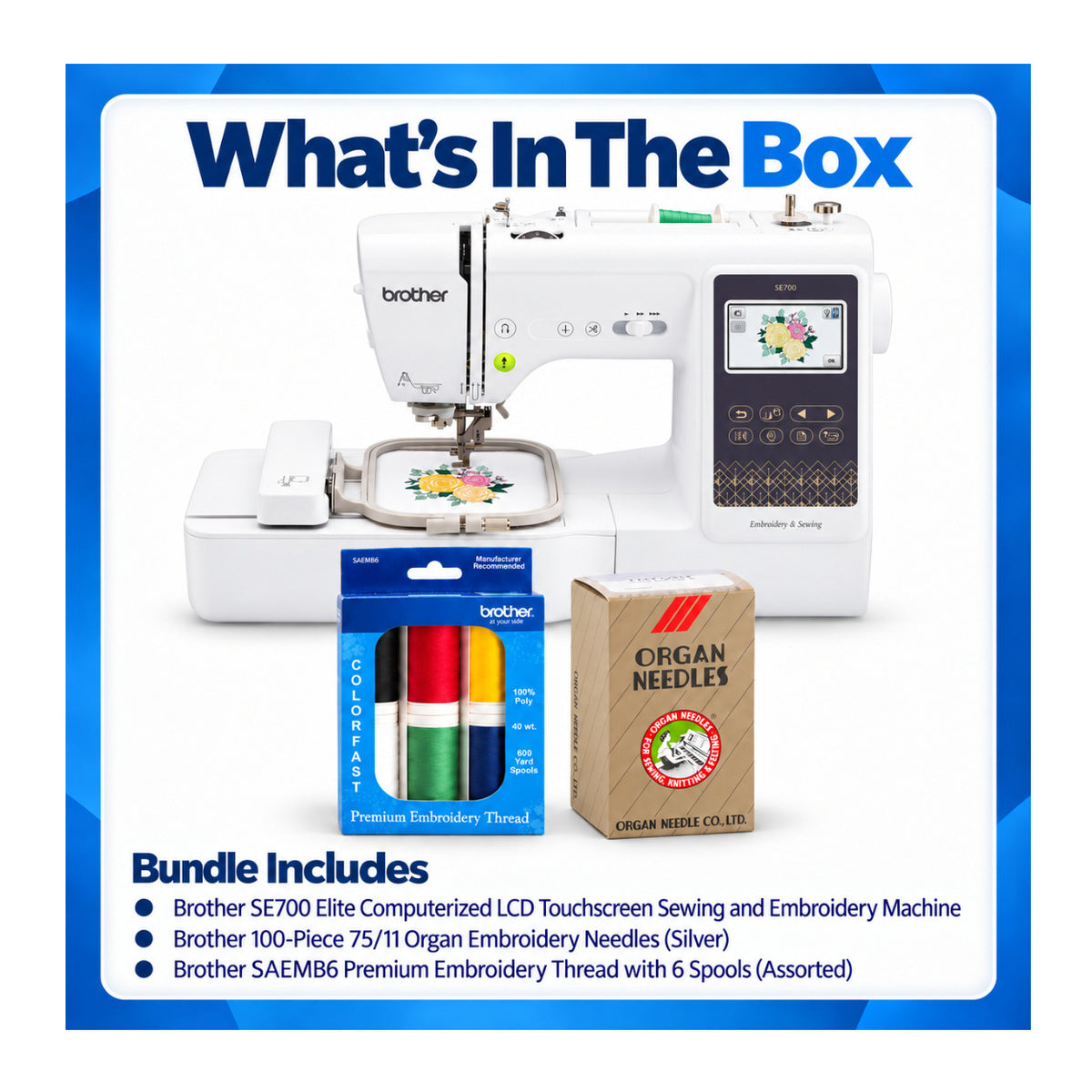 Brother SE700 Elite LCD Touchscreen Sewing and Embroidery Machine Bundle with Needles and Thread - 9