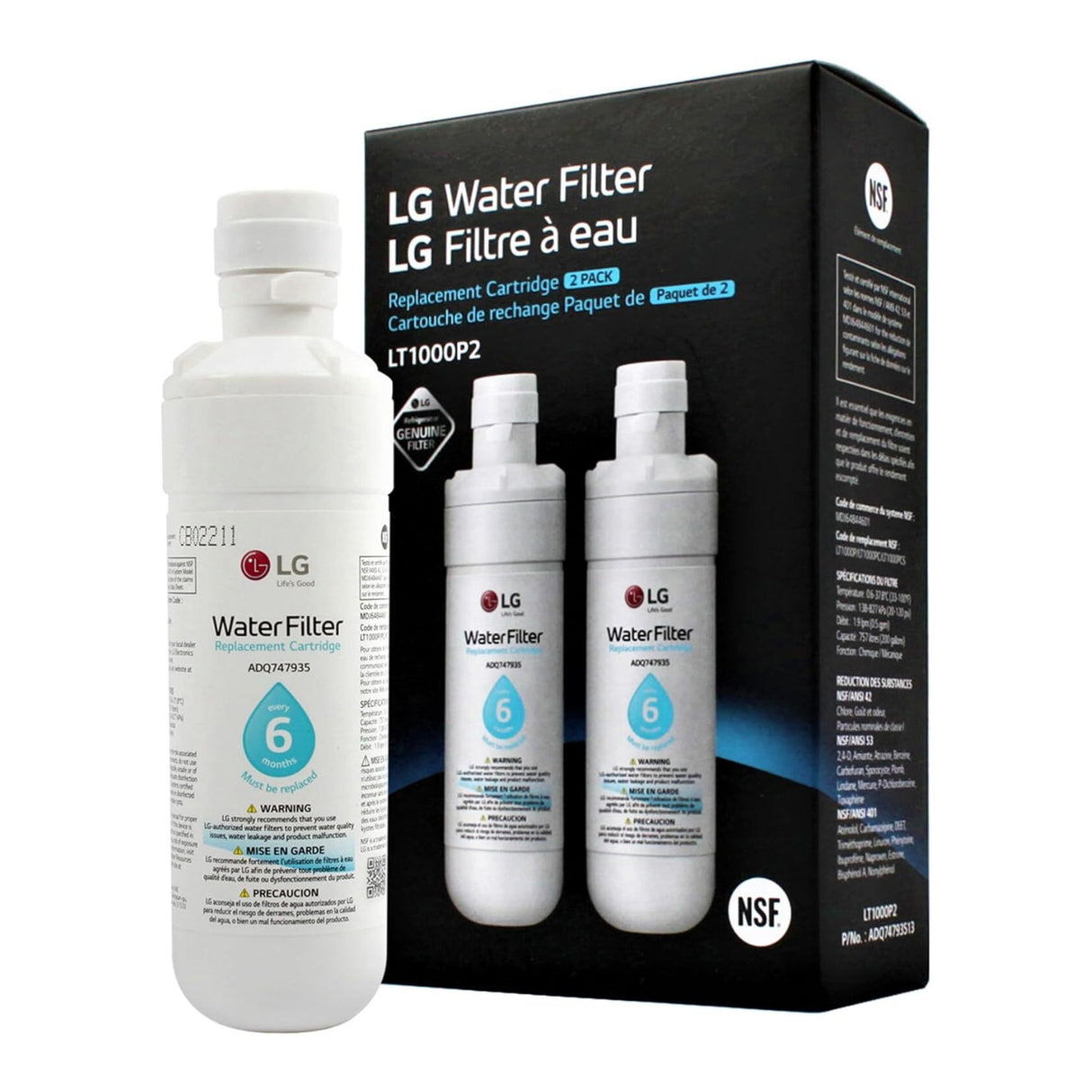LG LT1000P - 6 Month / 200 Gallon Capacity Replacement Refrigerator Water Filter (2 Pack) - 1