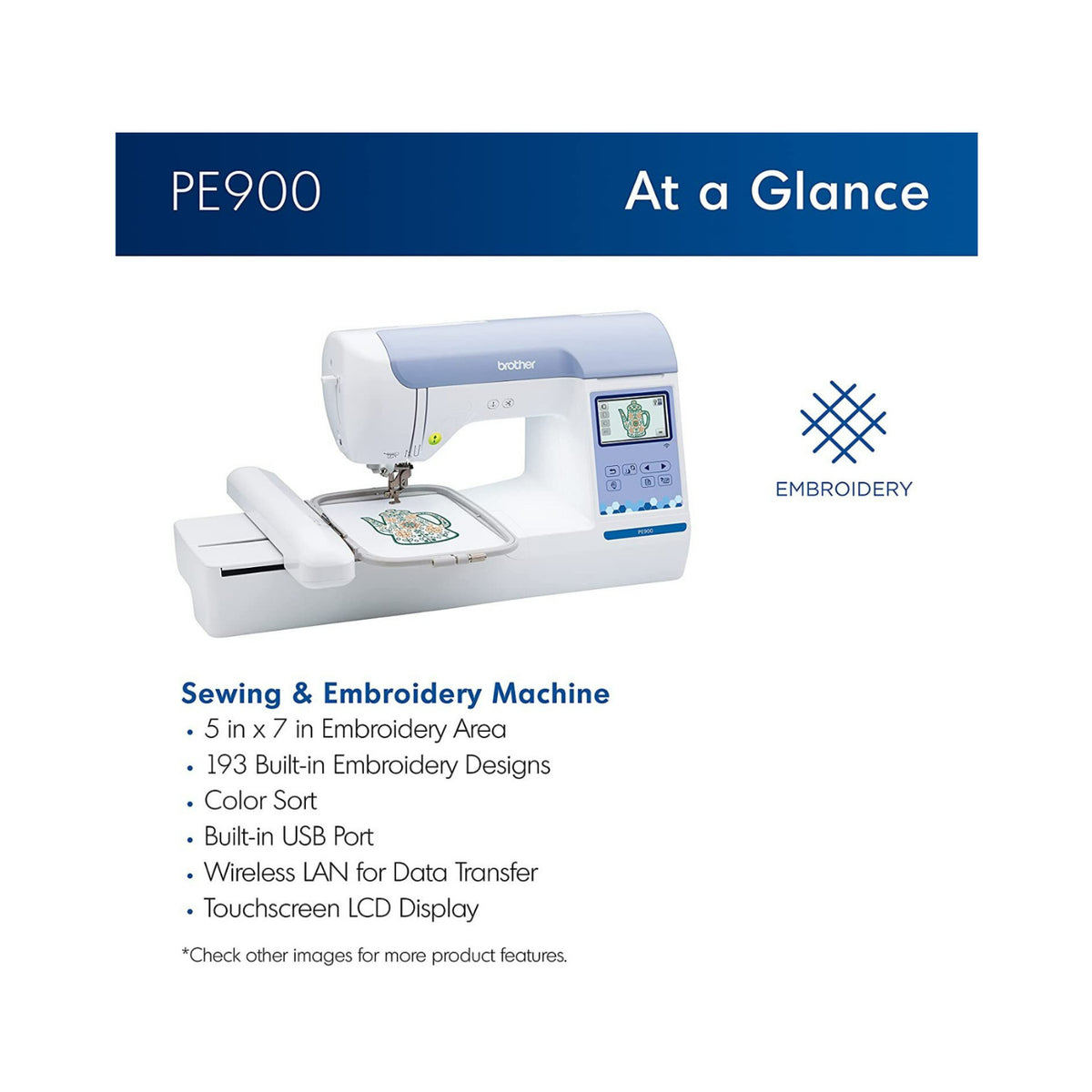 Brother Elite PE900 Embroidery Machine Bundle with Needles, Bobbins, and Thread - 10